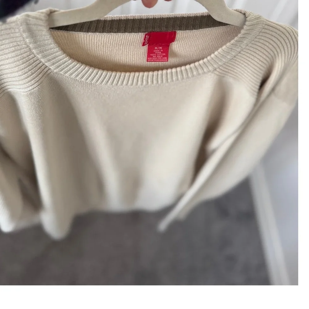 Levi's‎ Heavyweight Cotton Minimalist Knit Sweater Ribbed Sleeves Nuetral/Beige